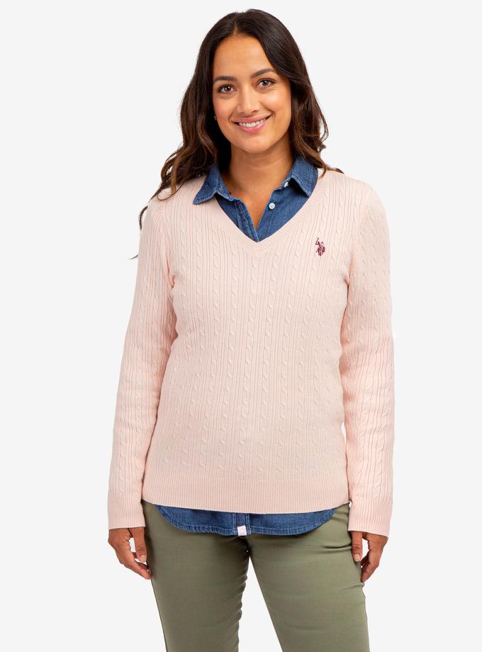 USPA SOFT CABLE V-NECK SWEATER On Sale