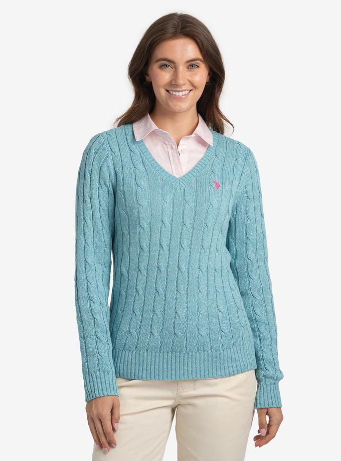 USPA SOFT CABLE V-NECK SWEATER Same Day Delivery