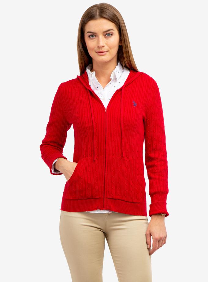 USPA SOFT CABLE ZIP UP SWEATER WITH HOOD Best Price