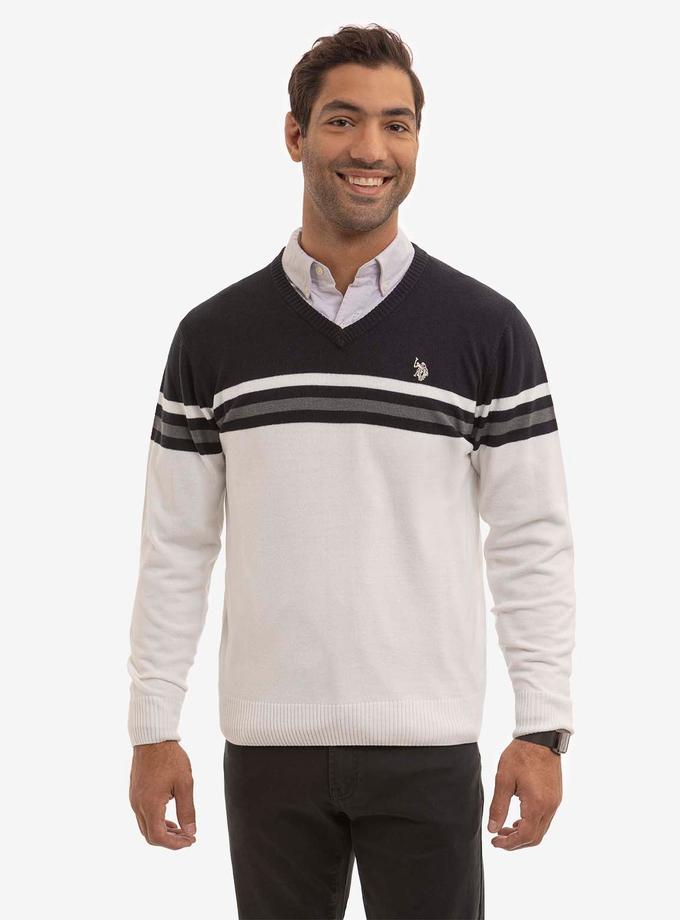 USPA SOFT ENGINEERED STRIPE V-NECK SWEATER Free shipping