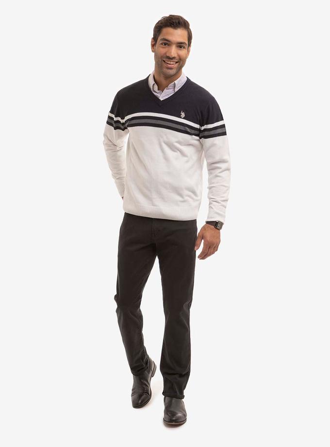 USPA SOFT ENGINEERED STRIPE V-NECK SWEATER Free shipping