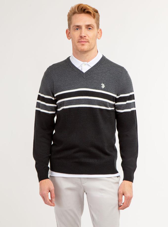 USPA SOFT STRIPE V- NECK SWEATER Same Day Delivery