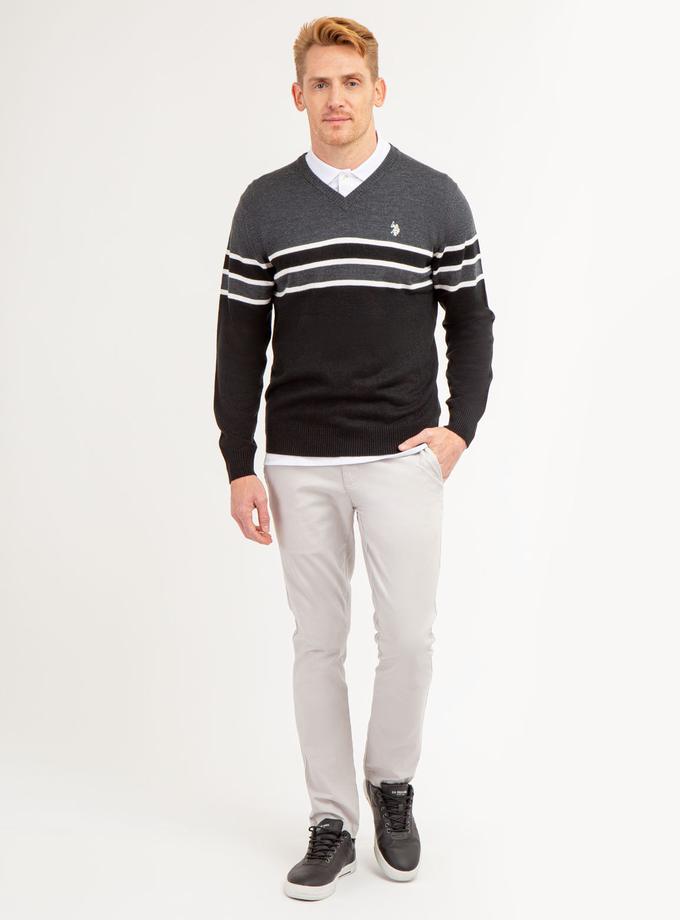 USPA SOFT STRIPE V- NECK SWEATER Same Day Delivery