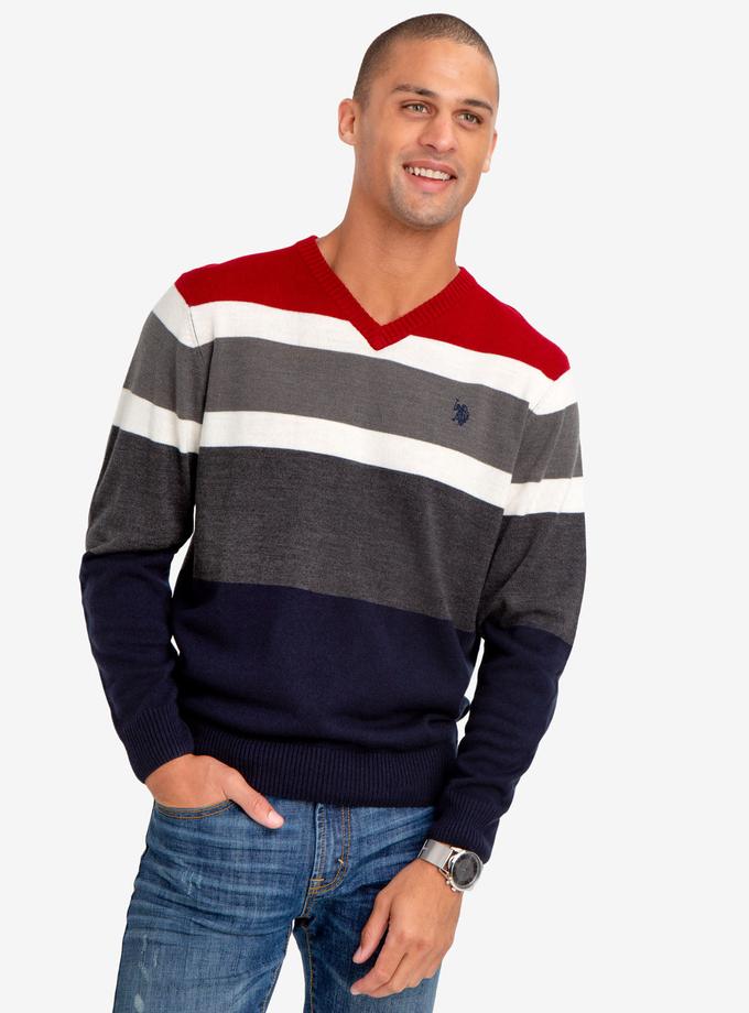 USPA SOFT STRIPED V-NECK SWEATER New Arrival