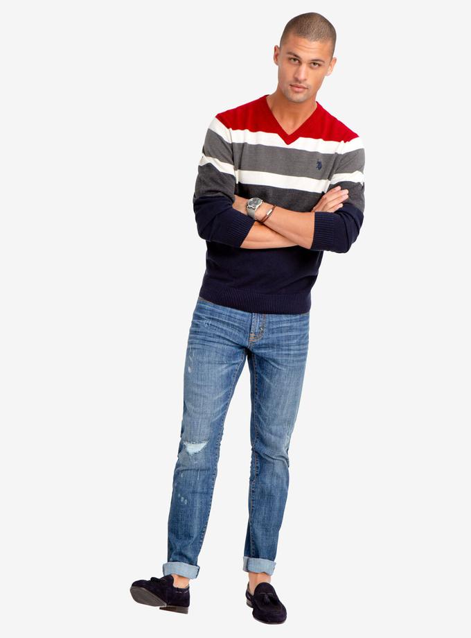 USPA SOFT STRIPED V-NECK SWEATER New Arrival