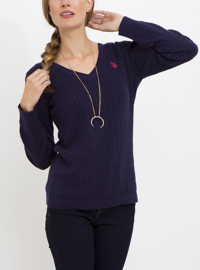 USPA SOLID CABLE V-NECK SWEATER Free shipping