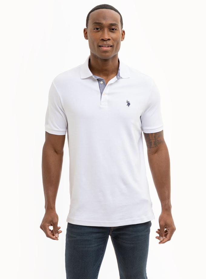 USPA SOLID INTERLOCK GINGHAM TRIM POLO SHIRT Same Day Delivery