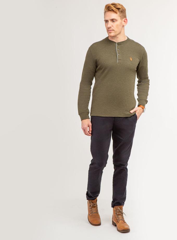 USPA SOLID LONG SLEEVE THERMAL HENLEY High Quality