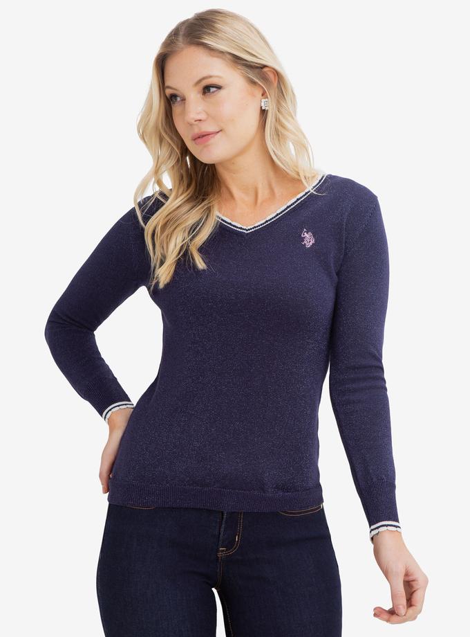 USPA SOLID LUREX V-NECK SWEATER High Quality