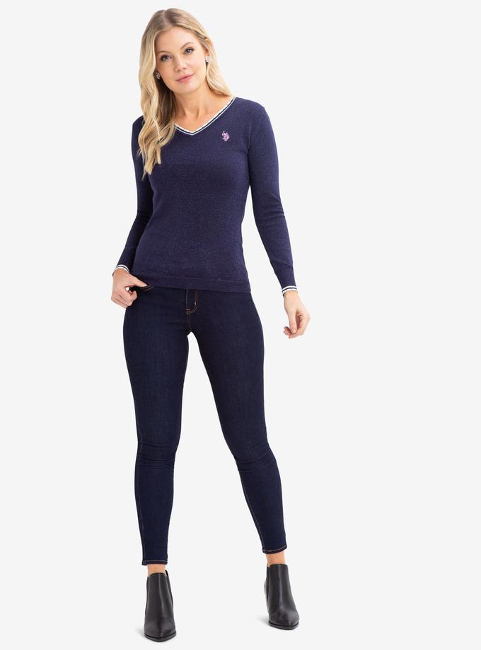 USPA SOLID LUREX V-NECK SWEATER High Quality