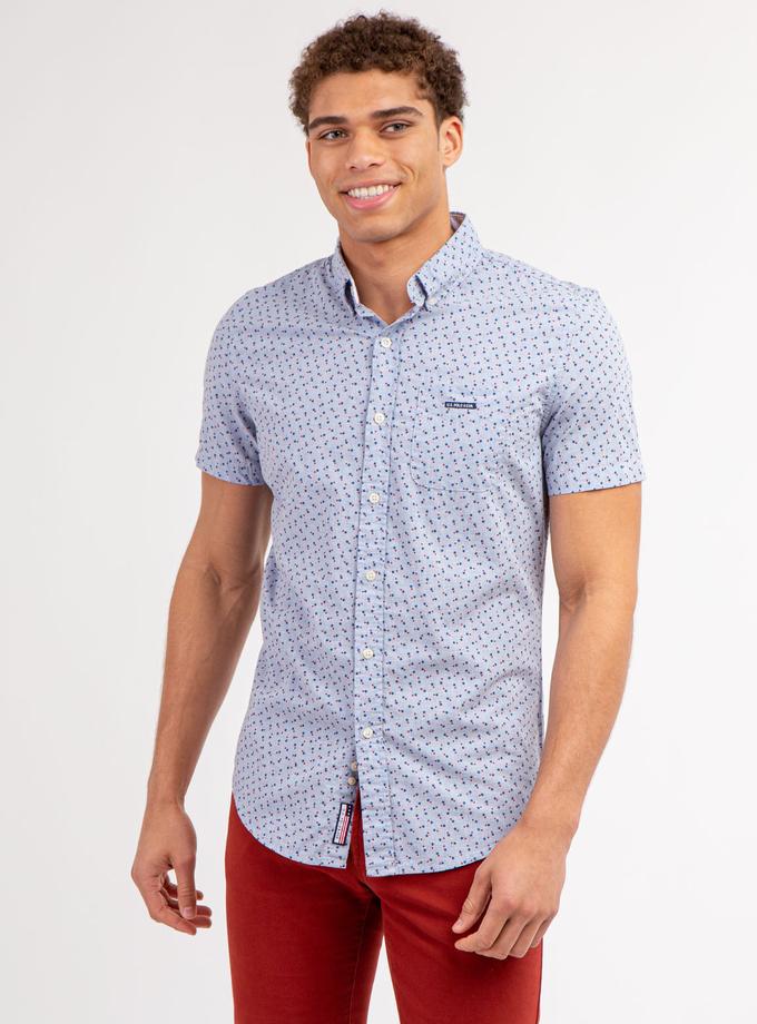 USPA STAR PRINT POPLIN SHORT SLEEVE SHIRT WITH POCKET On Sale