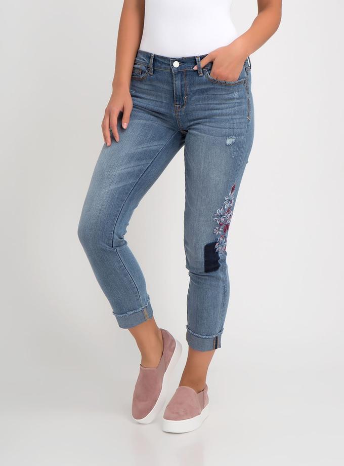 USPA STRETCH RELAXED CROP FIT EMBROIDERED PATCH JEAN Same Day Delivery