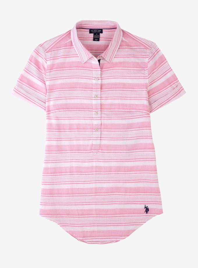 USPA STRIPE BUTTON FRONT POPOVER SHORT SLEEVE SHIRT High Quality