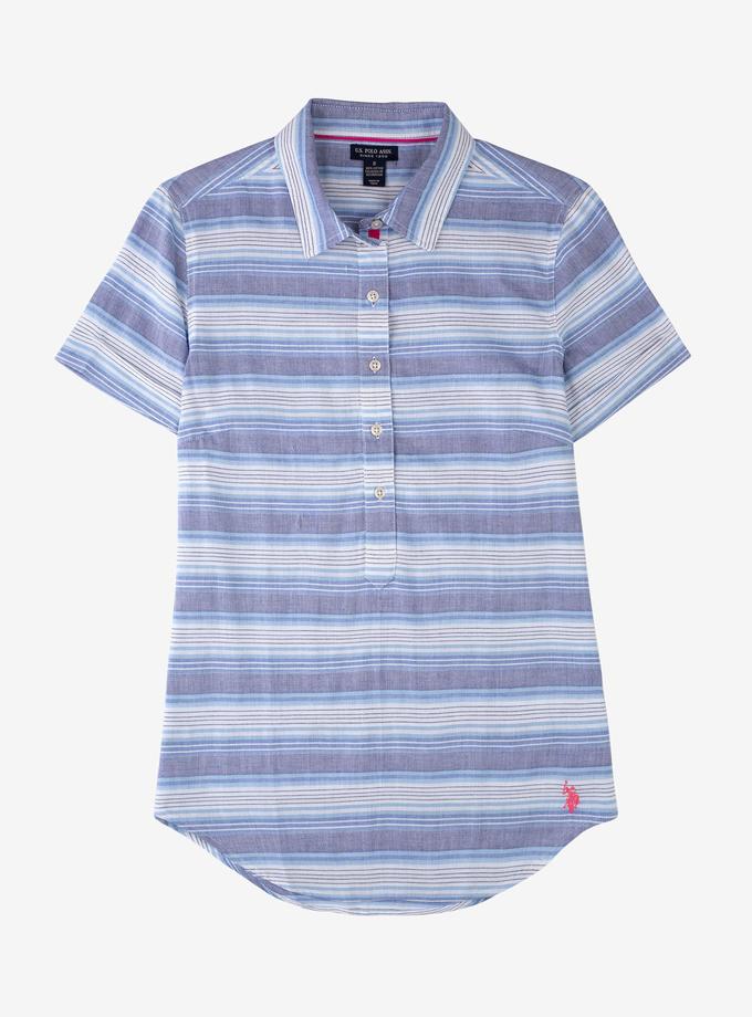 USPA STRIPE BUTTON FRONT POPOVER SHORT SLEEVE SHIRT High Quality