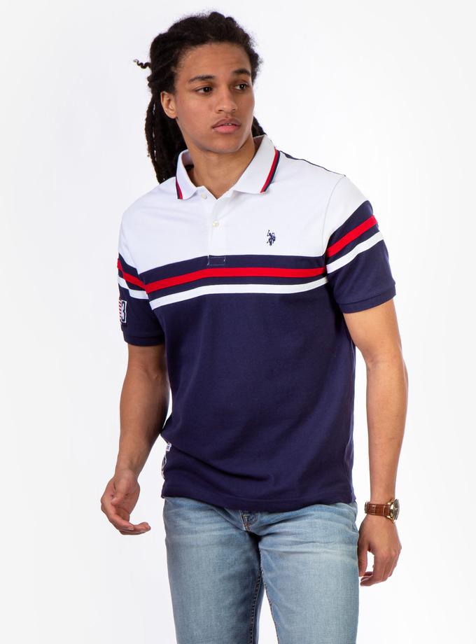 USPA STRIPE COLOR BLOCK POLO SHIRT Free shipping