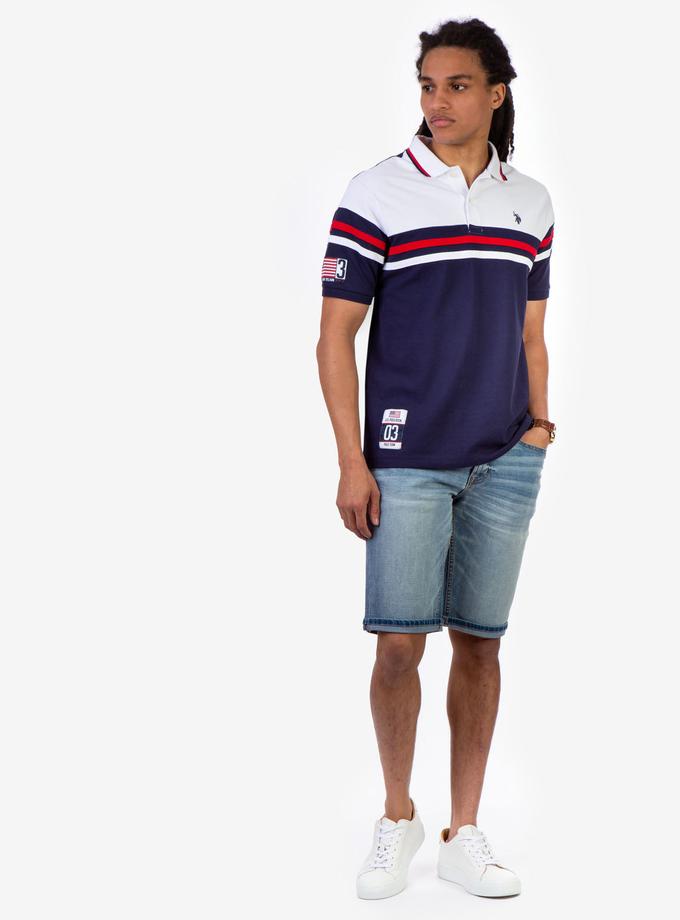 USPA STRIPE COLOR BLOCK POLO SHIRT Free shipping