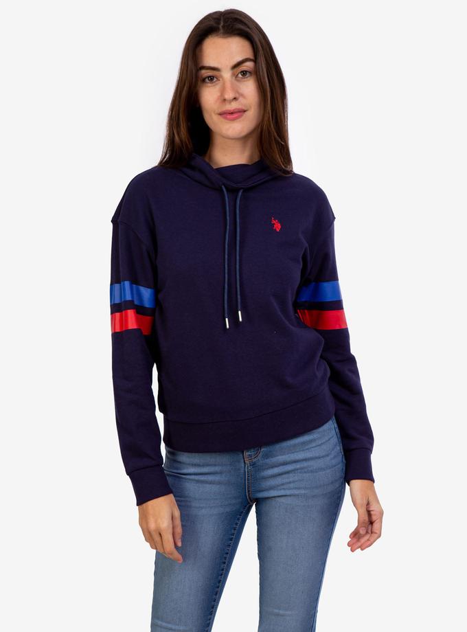 USPA STRIPE SLEEVE COWL NECK SWEATSHIRT New Arrival