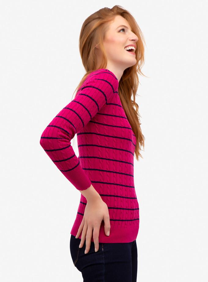 USPA STRIPED CABLE KNIT V-NECK SWEATER Free shipping