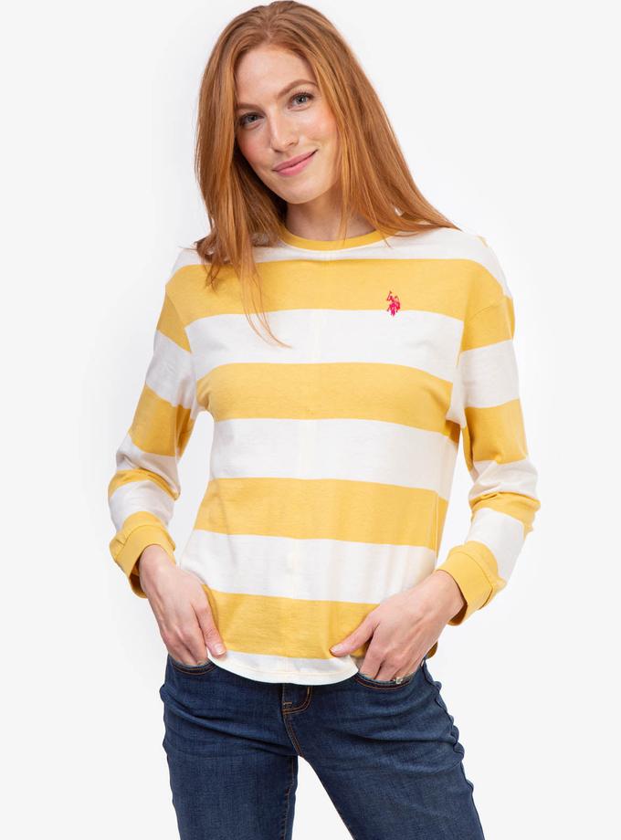 USPA STRIPED LONG SLEEVE CREW NECK TOP On Sale