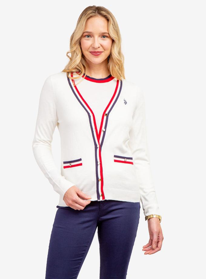 USPA STRIPED RIB KNIT CARDIGAN On Sale