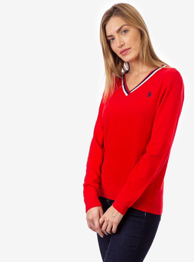 USPA STRIPED RIB KNIT V-NECK SWEATER New Arrival