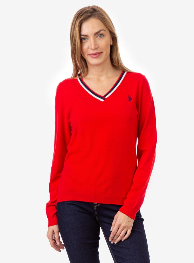 USPA STRIPED RIB KNIT V-NECK SWEATER New Arrival