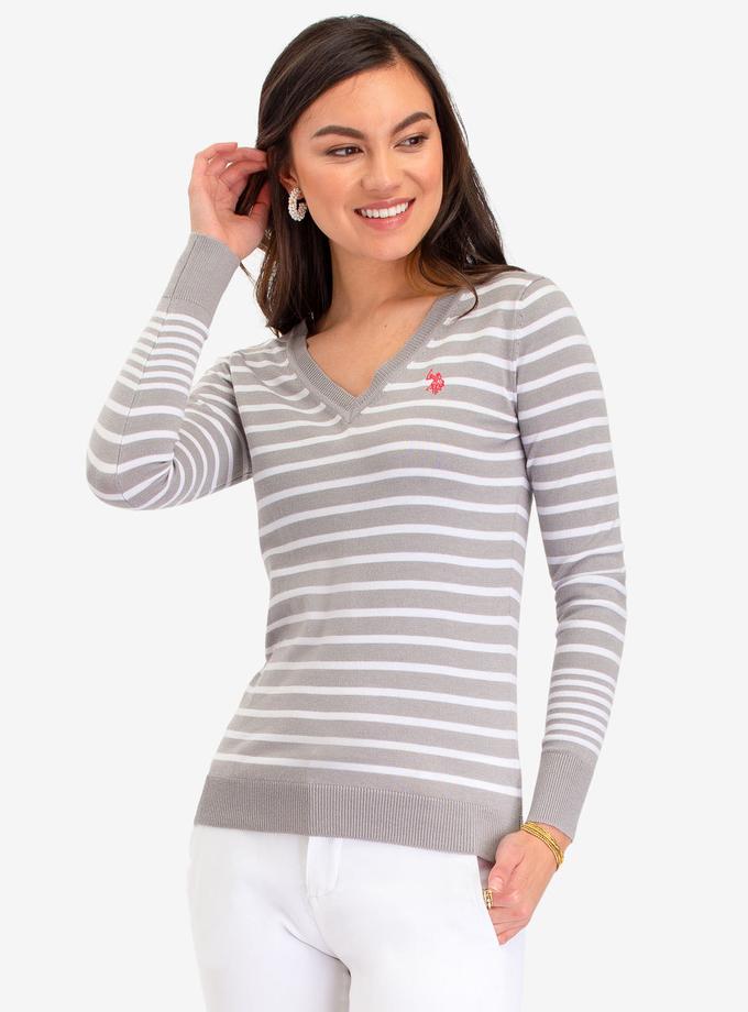 USPA STRIPED V-NECK SWEATER Best Seller