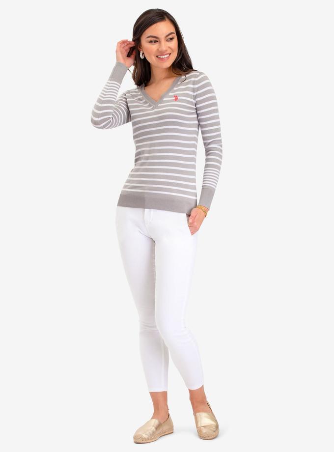 USPA STRIPED V-NECK SWEATER Best Seller