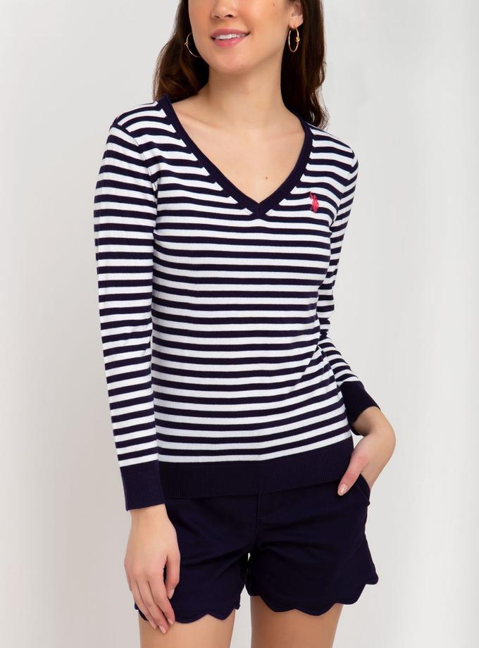 USPA STRIPED V-NECK SWEATER For Sale