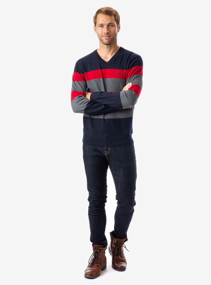 USPA STRIPED V-NECK SWEATER Free shipping