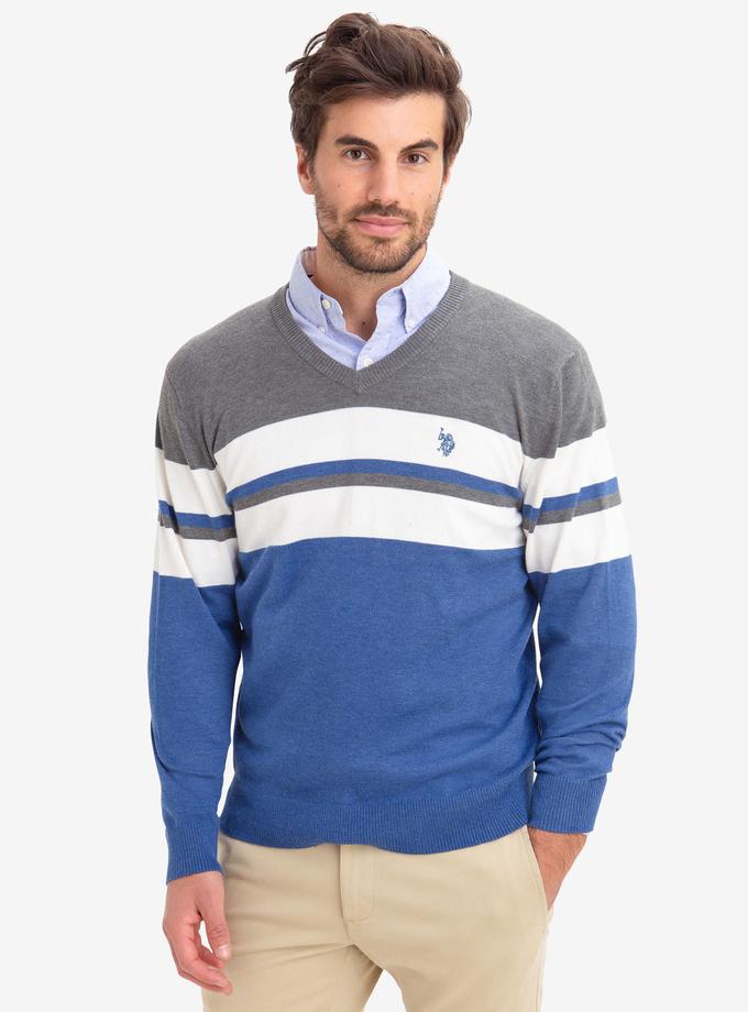 USPA STRIPED V-NECK SWEATER Same Day Delivery