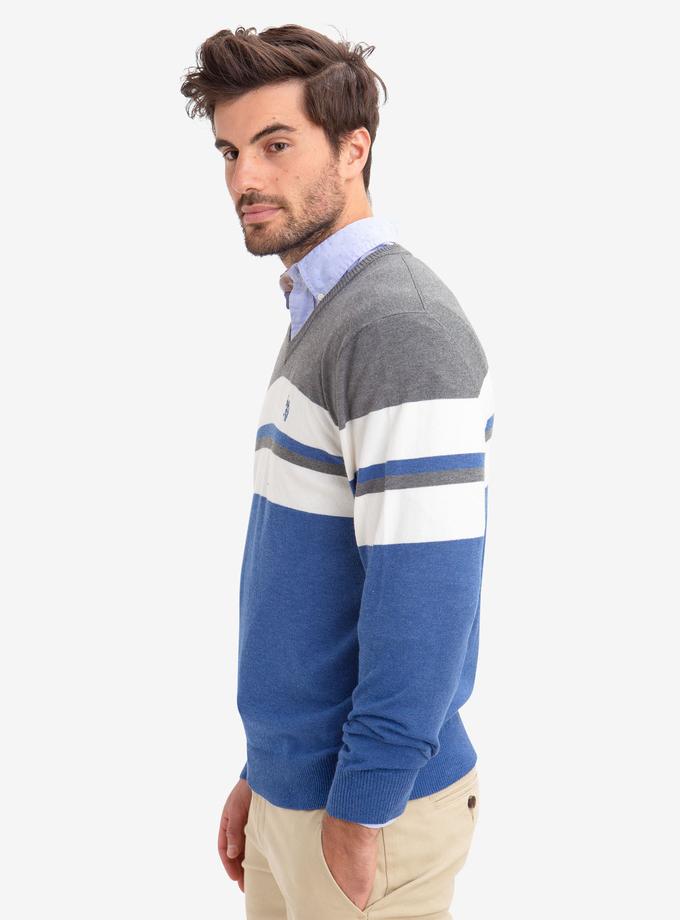 USPA STRIPED V-NECK SWEATER Same Day Delivery