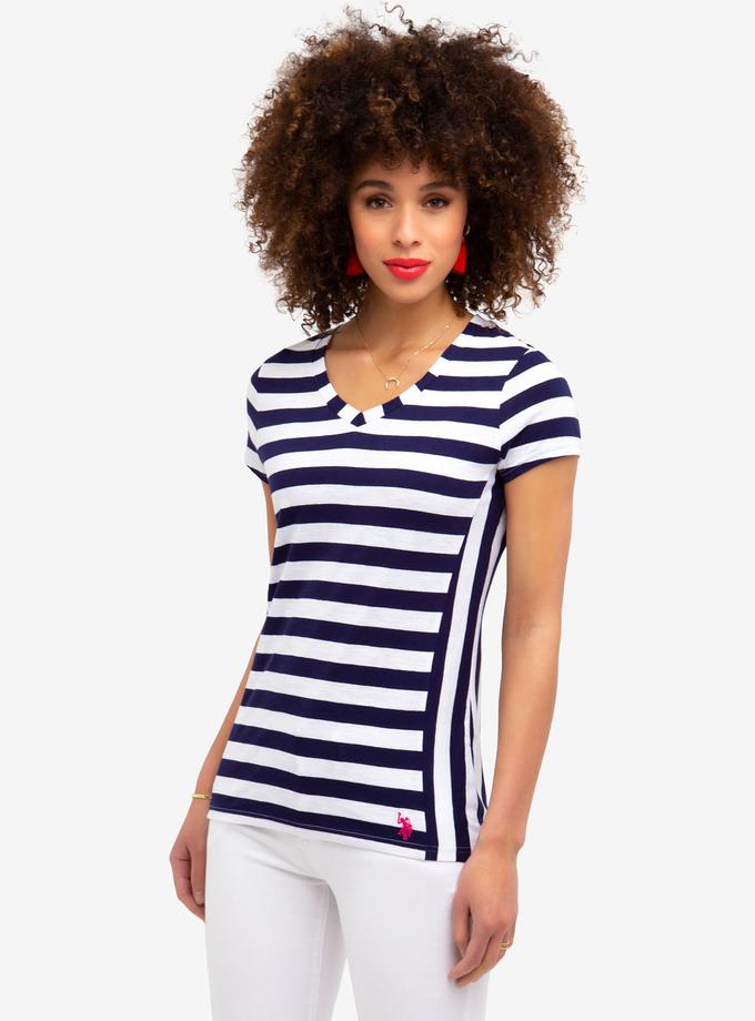 USPA STRIPED V-NECK T-SHIRT For Sale