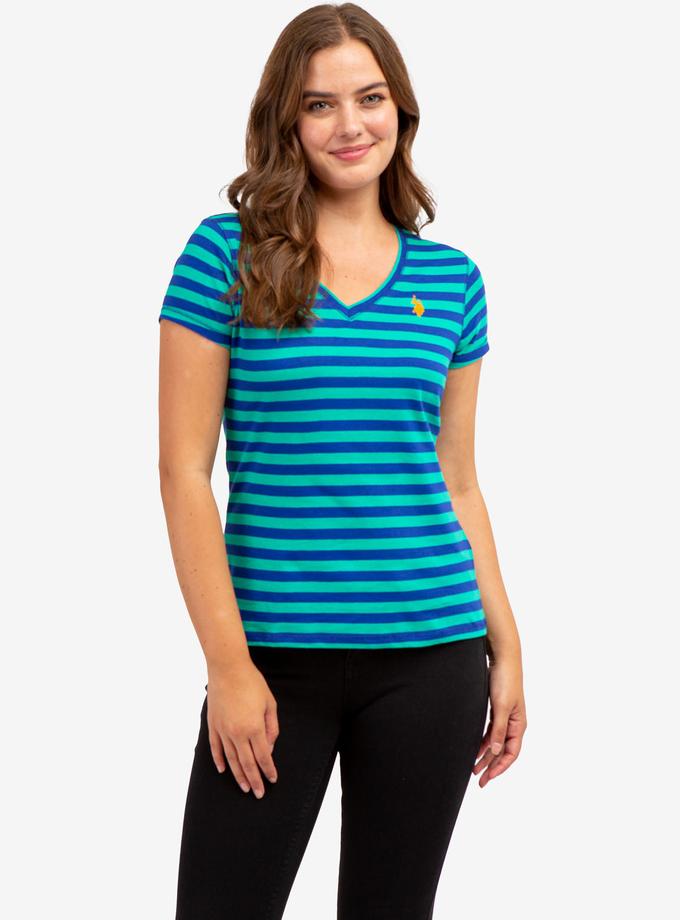 USPA STRIPED V-NECK T-SHIRT On Sale