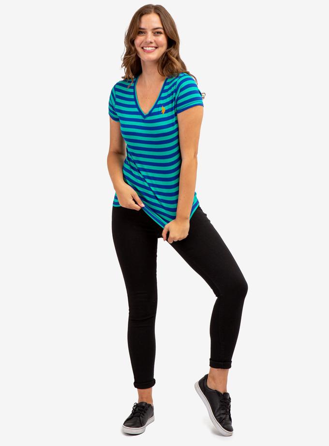 USPA STRIPED V-NECK T-SHIRT On Sale