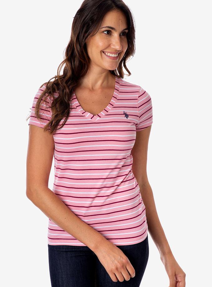 USPA STRIPED YARN DYE V-NECK T-SHIRT Free shipping