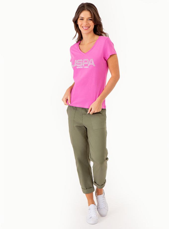 USPA STUD EMBELLISHED V-NECK T-SHIRT On Sale