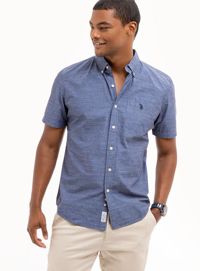 USPA SWISS DOT WOVEN SHIRT WITH POCKET Same Day Delivery