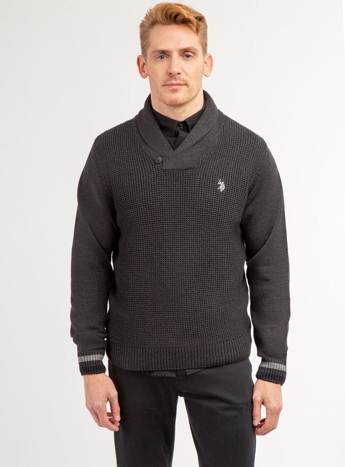 USPA TEXTURED FRONT SHAWL COLLAR SWEATER New Arrival