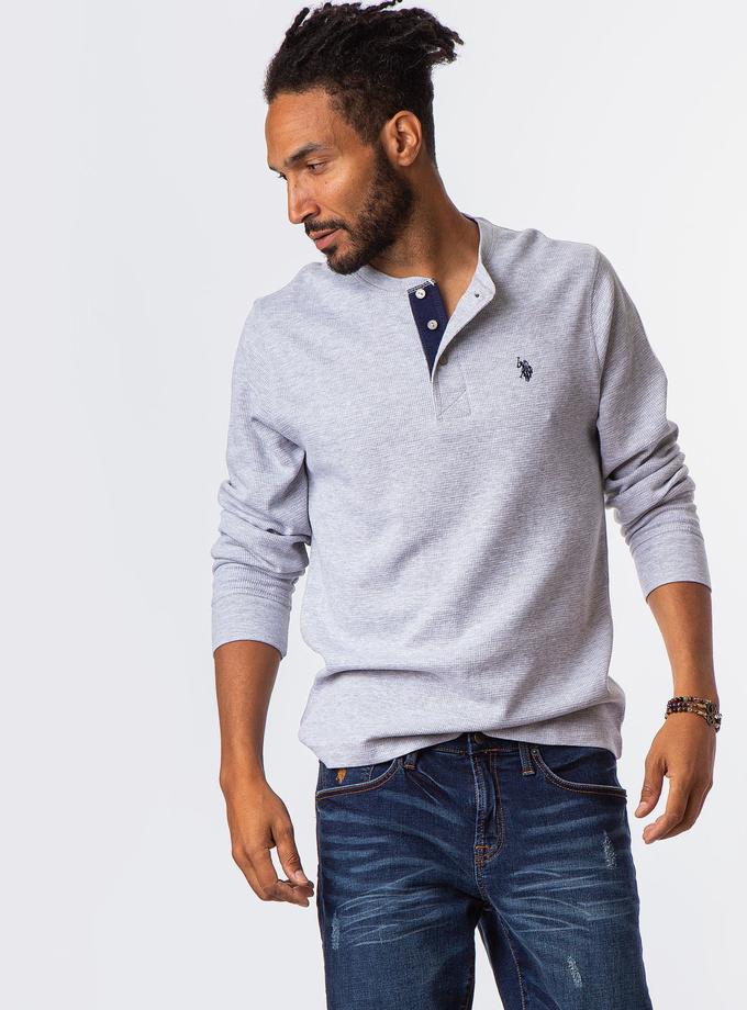 USPA THERMAL HEATHERED HENLEY Same Day Delivery