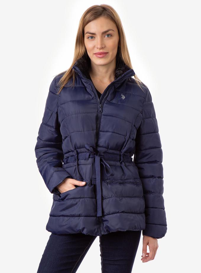 USPA TIE WAIST FAUX FUR PUFFER JACKET For Sale