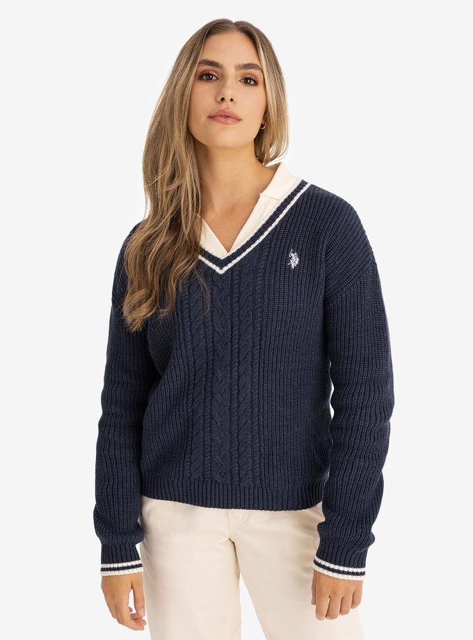 USPA TIPPED CABLE V-NECK SWEATER Best Price