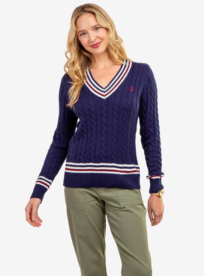 USPA TIPPED CABLE V-NECK SWEATER Best Seller