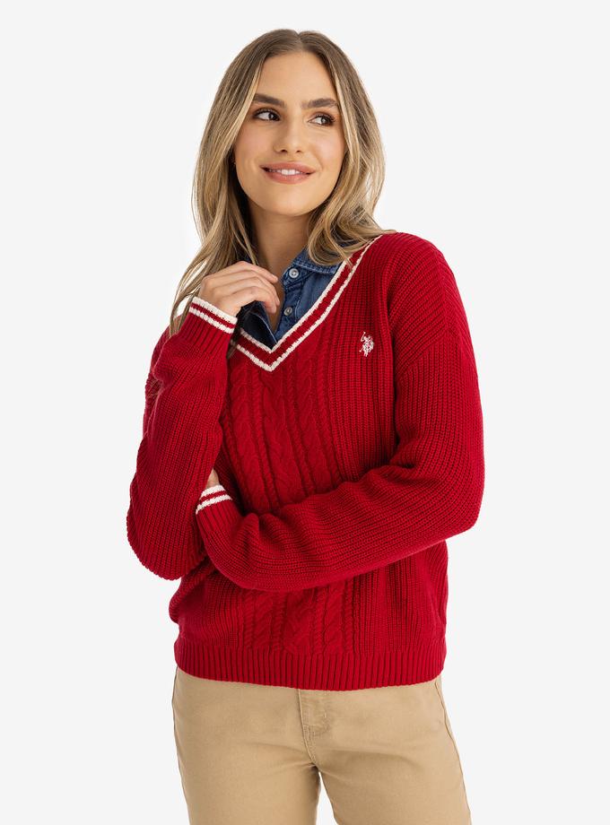 USPA TIPPED CABLE V-NECK SWEATER New Arrival