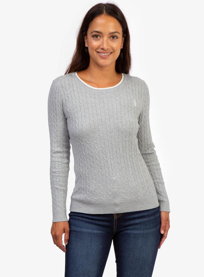 USPA TIPPED SOFT CABLE CREW NECK SWEATER Free shipping