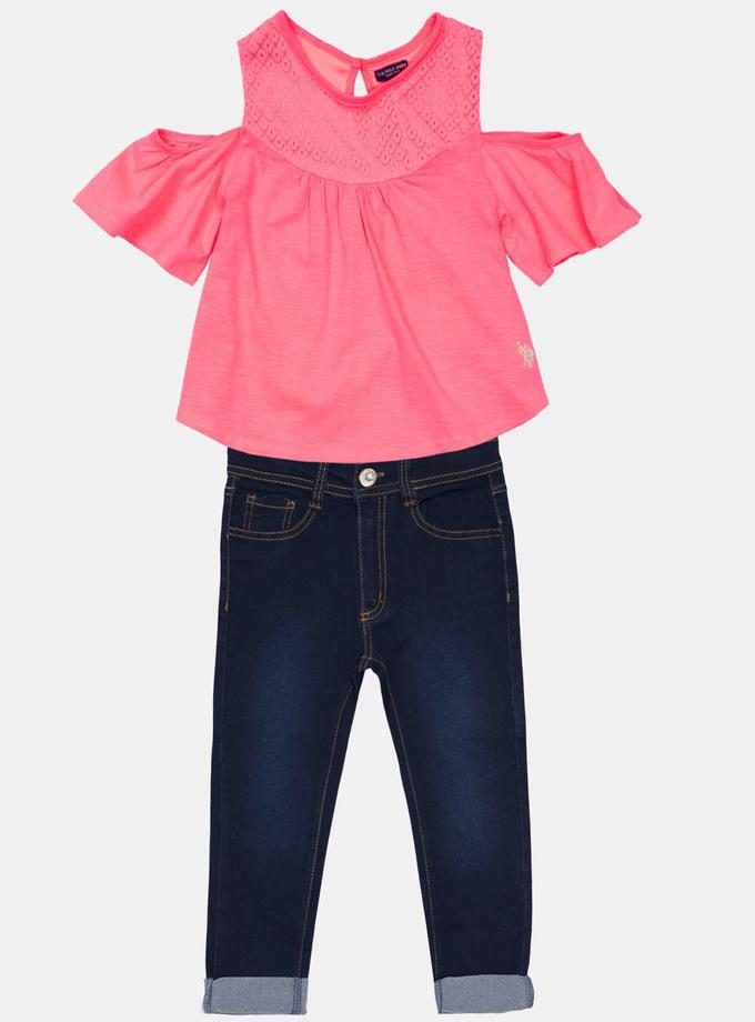 USPA TODDLER 2 PIECE SET: FLUTTERY TOP & DENIM CAPRI For Sale