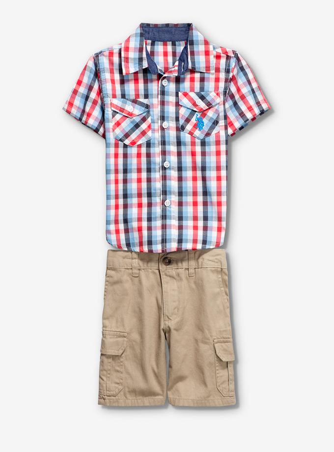 USPA TODDLER BOYS 2 PIECE SET: PLAID SHIRT & SHORTS For Sale