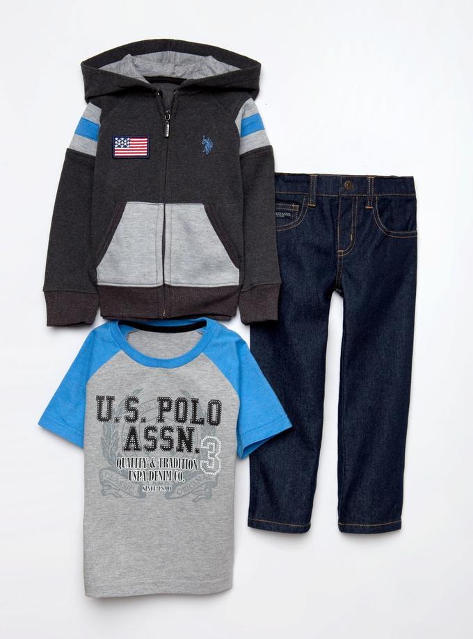 USPA TODDLER BOYS 3 PIECE SET - FLEECE, TEE & JEANS For Sale