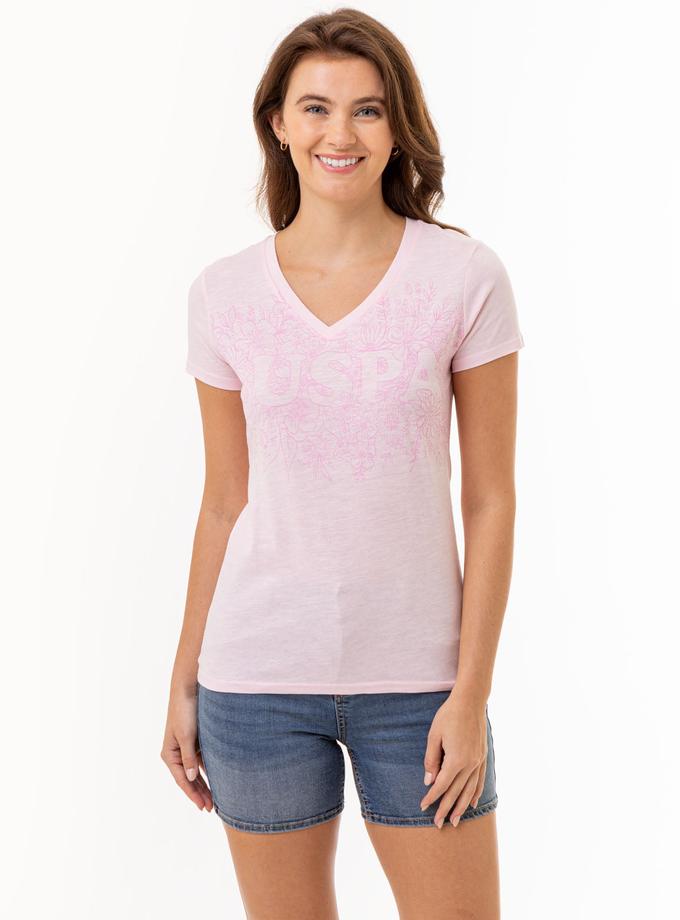 USPA TONAL FLORAL V-NECK T-SHIRT Free shipping