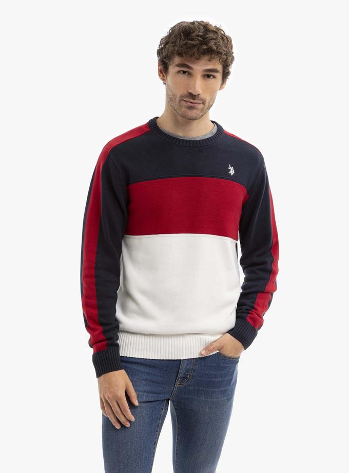 USPA TRI COLORBLOCK CREW NECK SWEATER For Sale